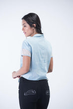 Load image into Gallery viewer, Short Crochet Capped sleeve Knotted-front Denim Shirt - Baby Blue - Women Shirts - yz-buyer.myshopify.com